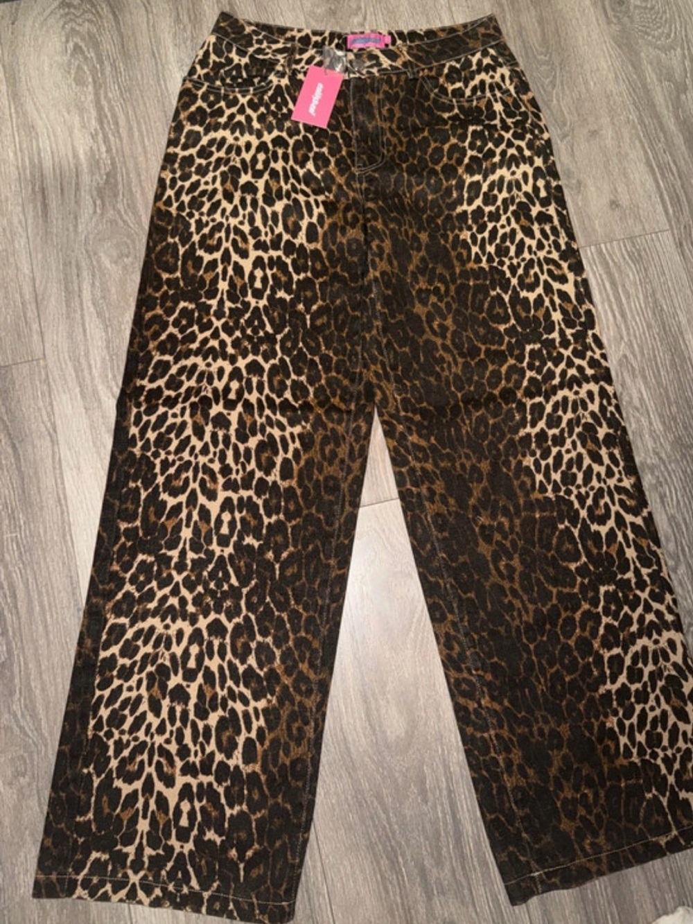 Edikted Leopard Print Wide-Leg Jeans in Brown and Black